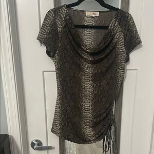 Michael Kors Cream and Brown Fitted Ruched side snakeskin pattern Blouse
